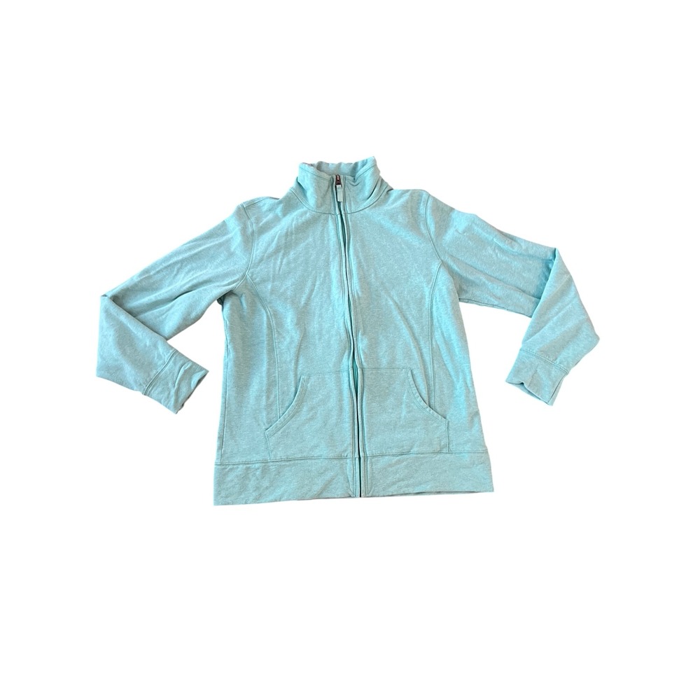 LL Bean Womens Full Zip Sweatshirt Mock Neck Turquoise Heather M